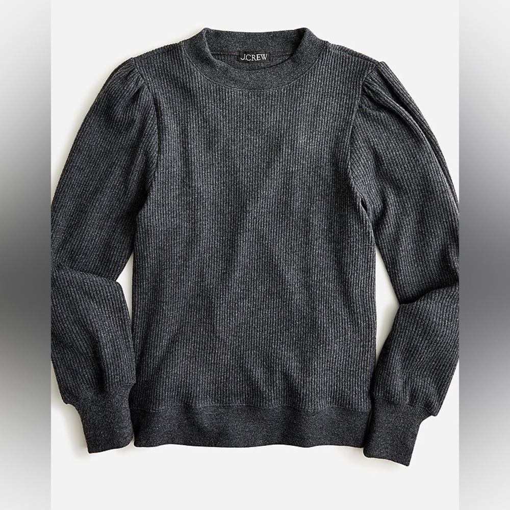 NWT J.Crew Brushed Rib Puff-Sleeve Crewneck – Size Small – Tan